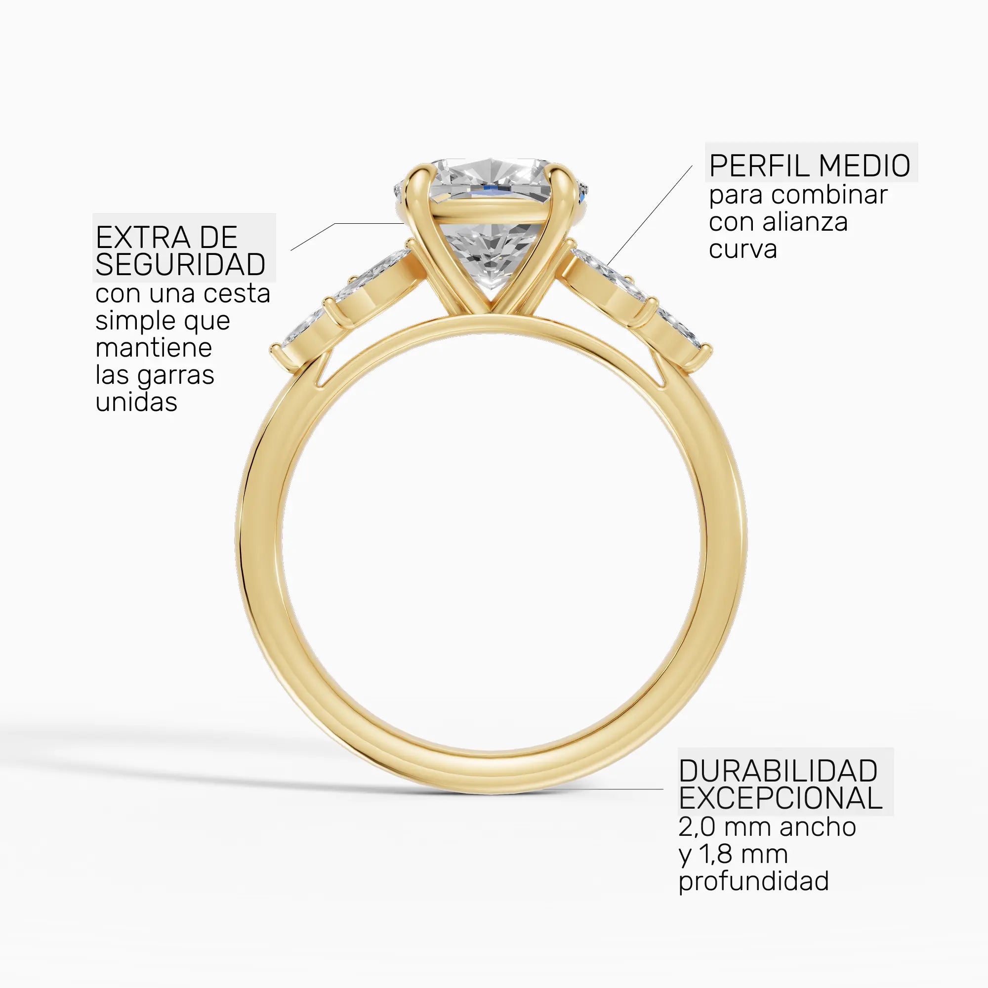 Anillo de compromiso VESTA cojín clúster en oro amarillo 14k - perspectiva