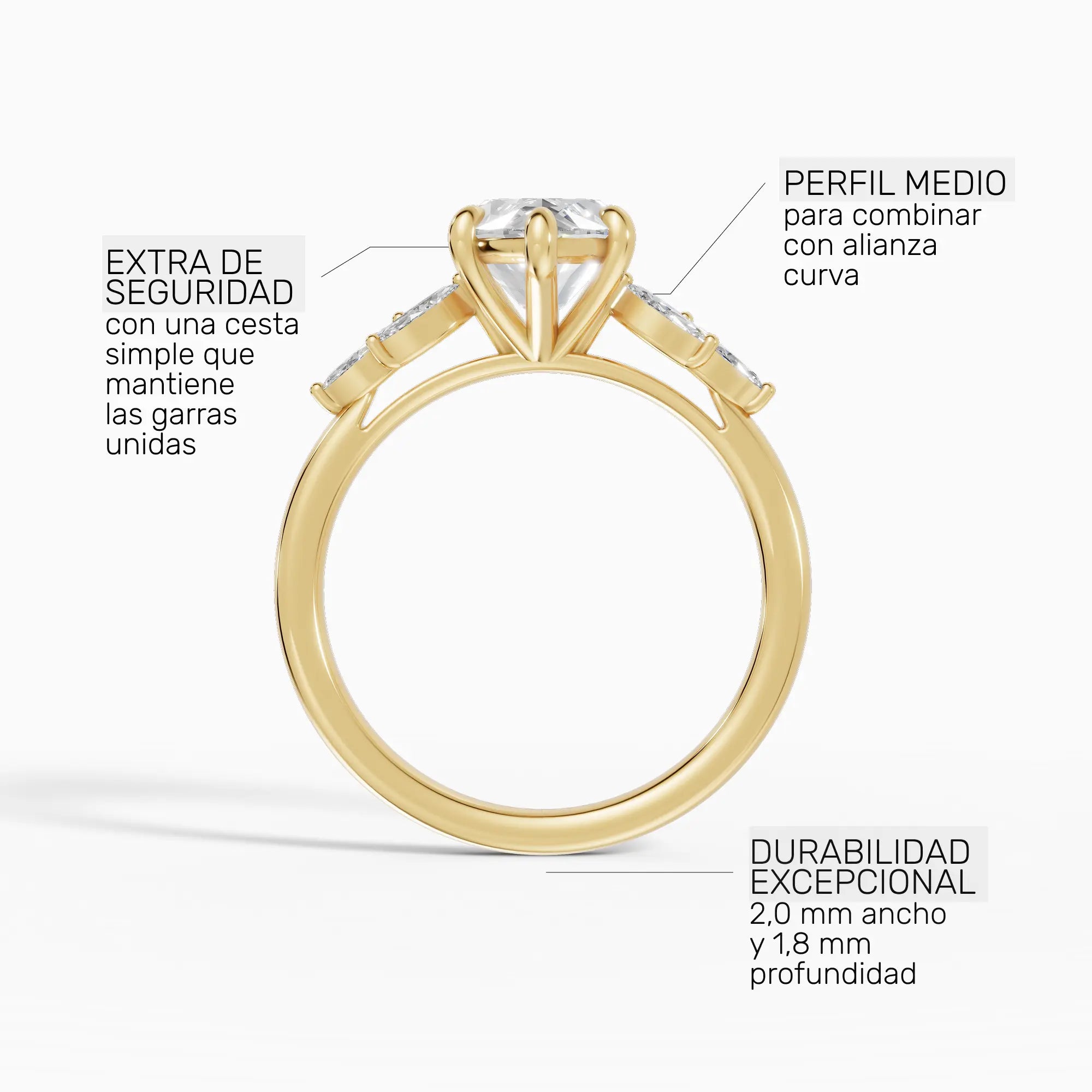 Anillo de compromiso VESTA marquesa clúster en oro amarillo 14k - perspectiva
