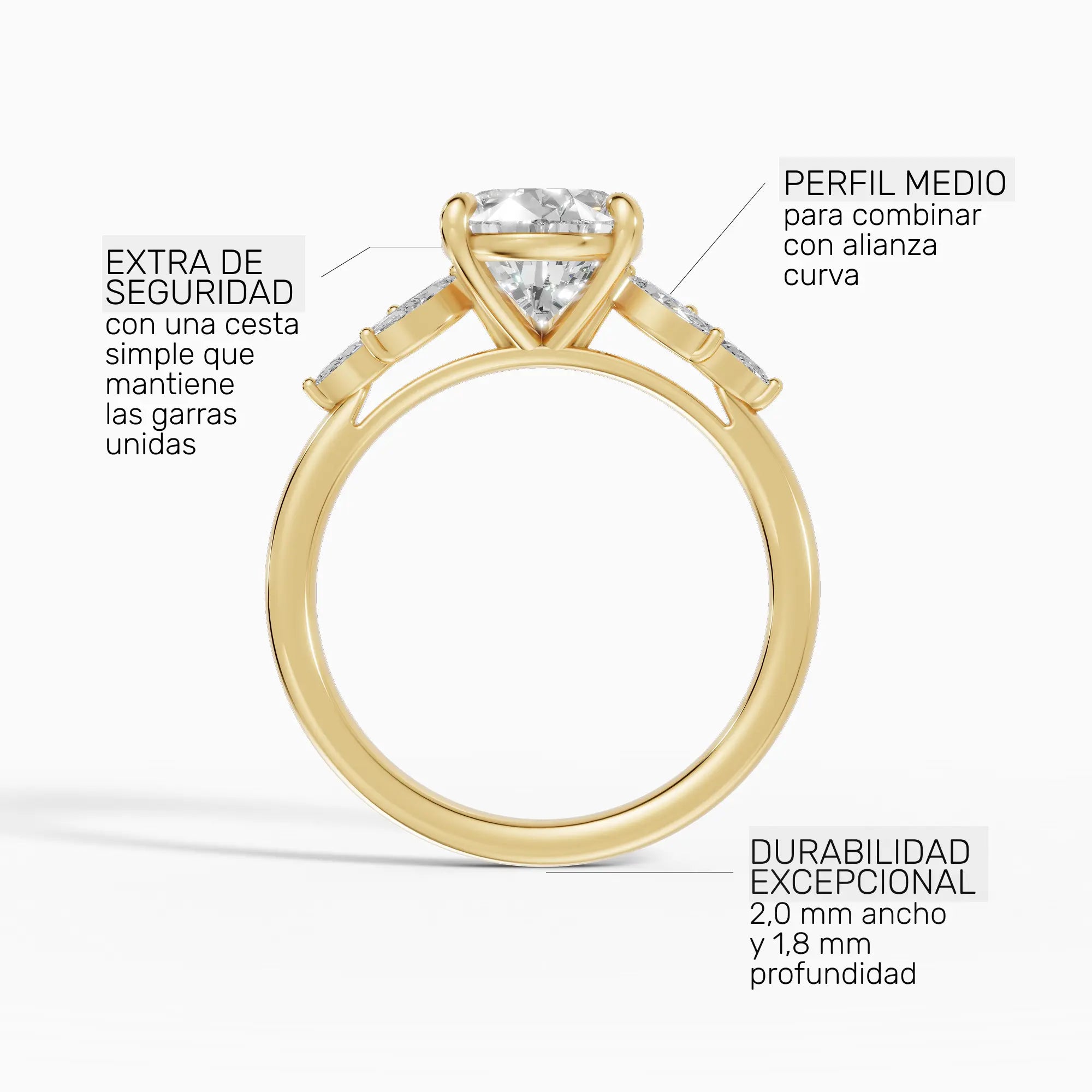 Anillo de compromiso VESTA pera clúster en oro amarillo 14k - perspectiva