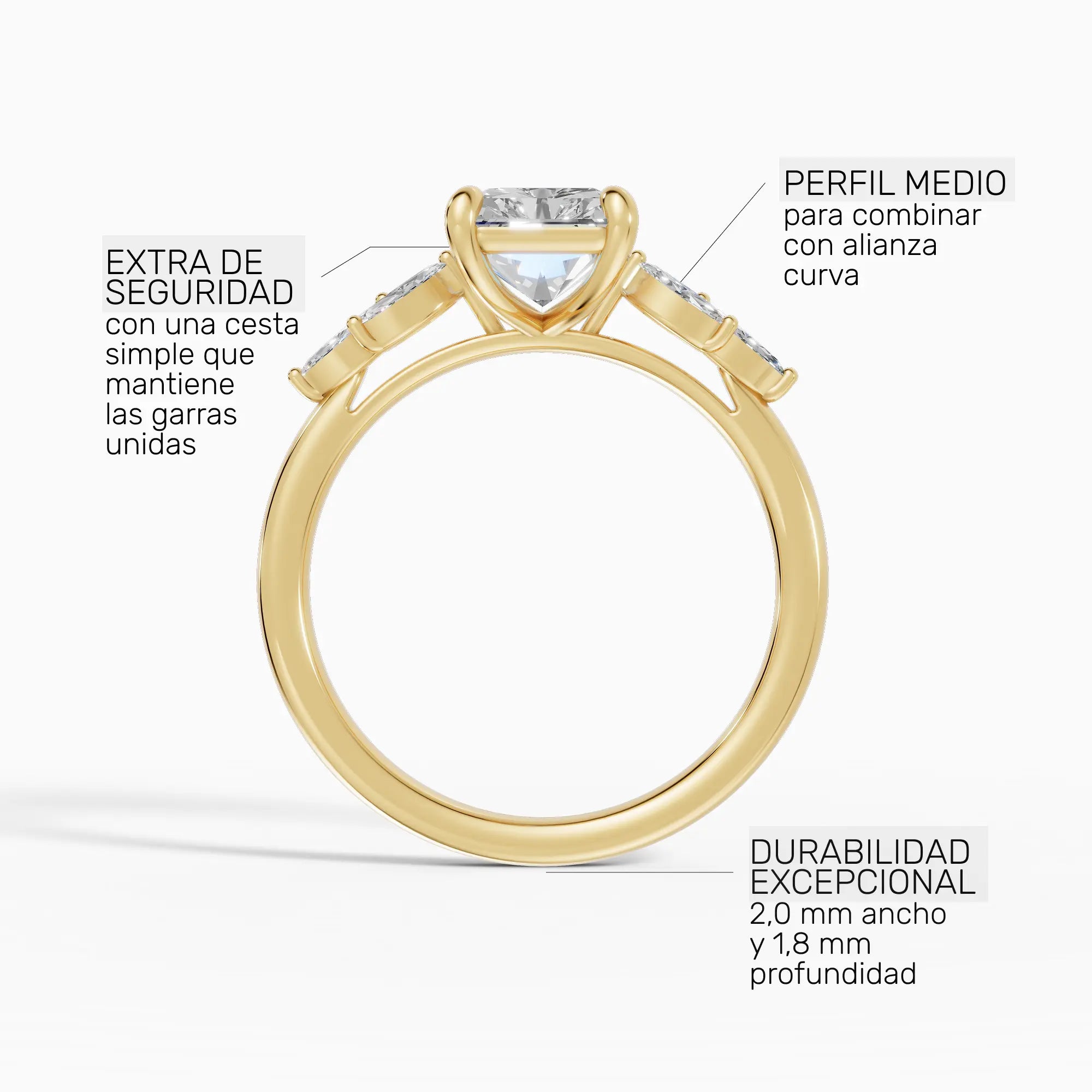 Anillo de compromiso VESTA princesa clúster en oro amarillo 14k - perspectiva