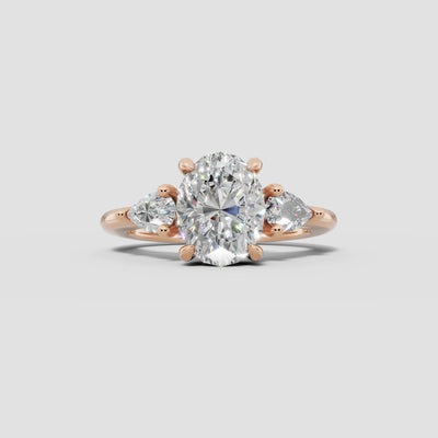 ELARA | Anillo trilogía oval en oro platino moissanita diamante Oro rosa 14k - Anillo de compromiso personalizado BRAVORA Jewelry