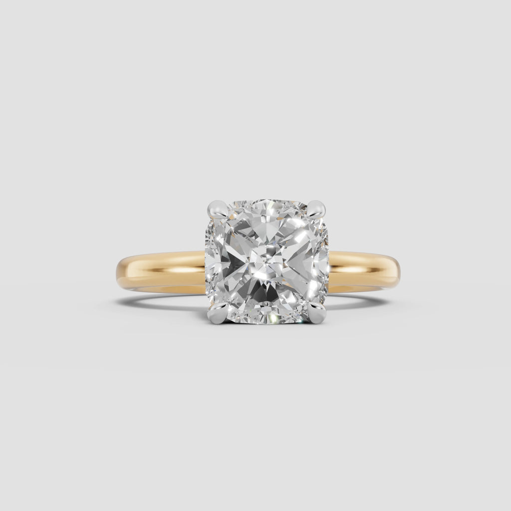 GAIA | Anillo solitario cojín en oro platino moissanita diamante Oro amarillo 18k + platino - Anillo de compromiso personalizado BRAVORA Jewelry