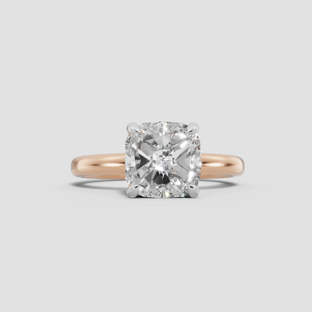 GAIA | Anillo solitario cojín en oro platino moissanita diamante Oro rosa 18k + platino - Anillo de compromiso personalizado BRAVORA Jewelry