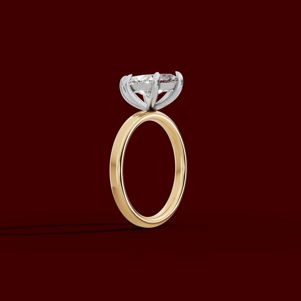 GAIA | Anillo solitario marquesa en oro platino moissanita diamante Oro amarillo 18k + platino - Anillo de compromiso personalizado BRAVORA Jewelry
