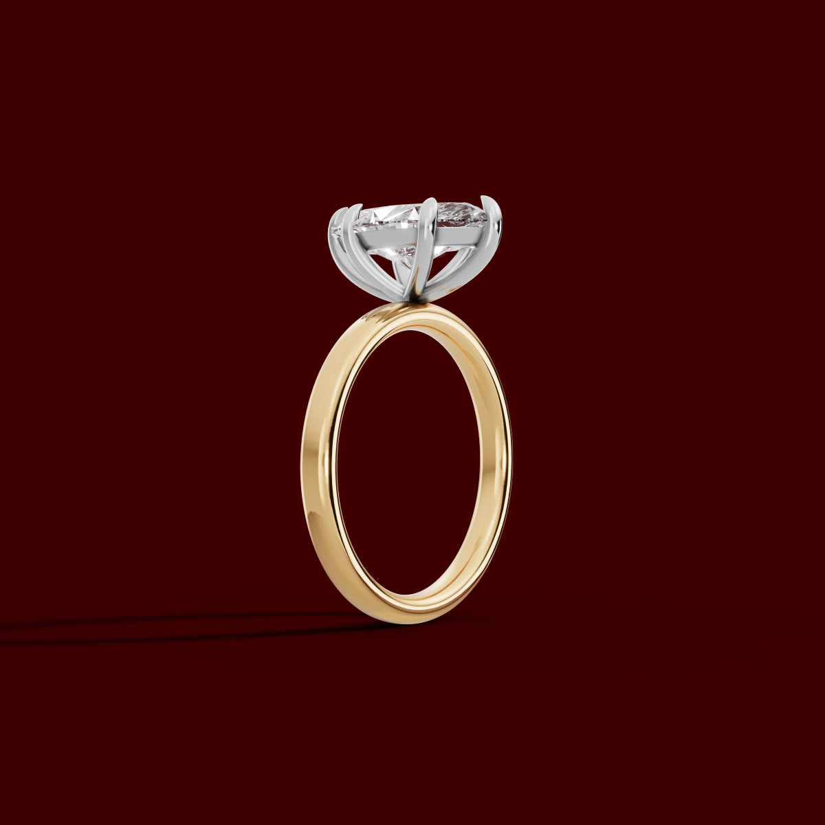 GAIA | Anillo solitario marquesa en oro platino moissanita diamante Oro amarillo 18k + platino - Anillo de compromiso personalizado BRAVORA Jewelry