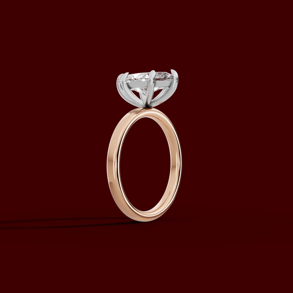 GAIA | Anillo solitario marquesa en oro platino moissanita diamante Oro rosa 18k + platino - Anillo de compromiso personalizado BRAVORA Jewelry