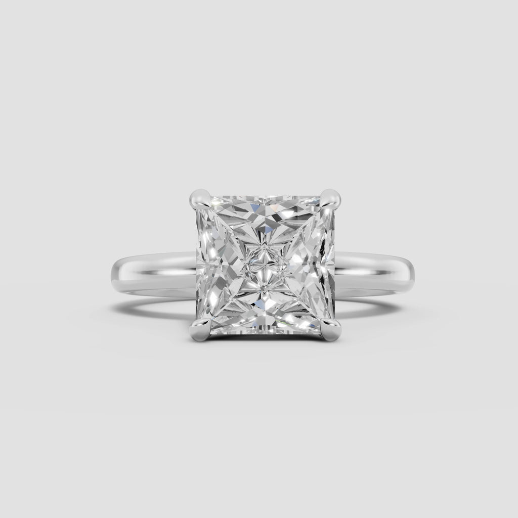 GAIA | Anillo solitario princesa en oro platino moissanita diamante Oro blanco 14k - Anillo de compromiso personalizado BRAVORA Jewelry