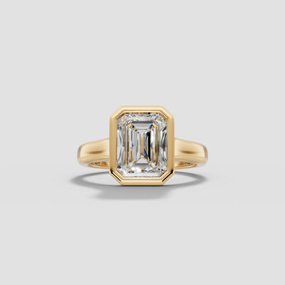 HERA | Anillo solitario esmeralda biselado en oro platino moissanita diamante Oro amarillo 14k - Anillo de compromiso personalizado BRAVORA Jewelry