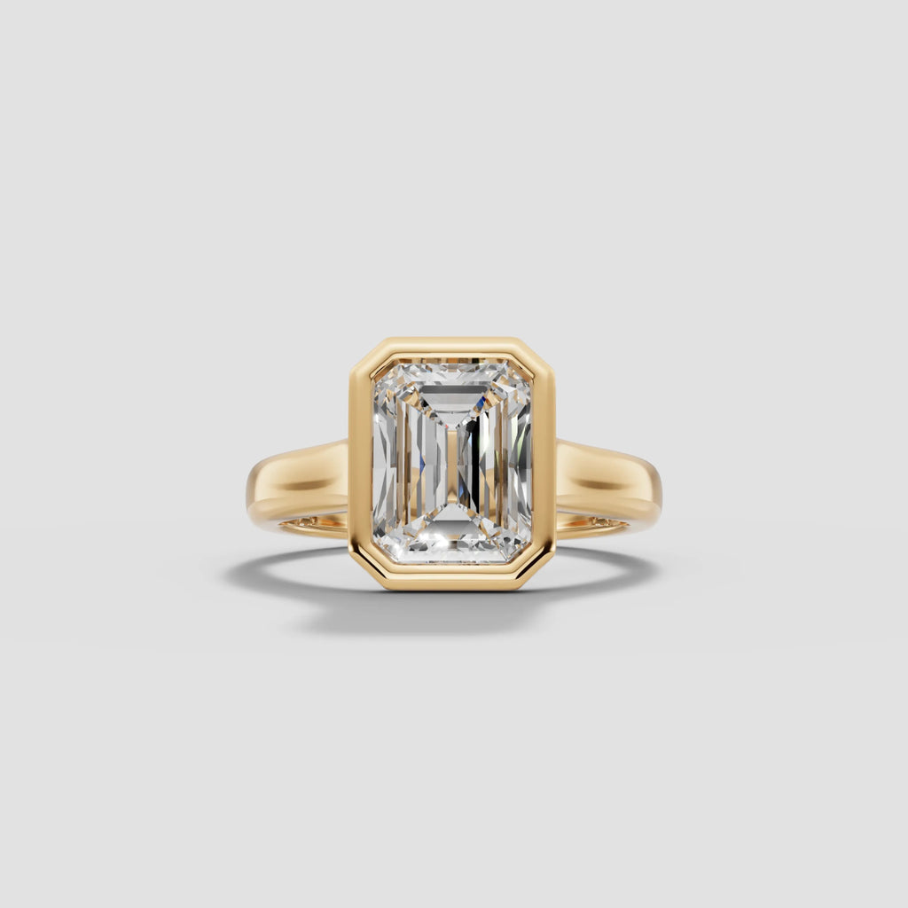 HERA | Anillo solitario esmeralda biselado en oro platino moissanita diamante Oro amarillo 14k - Anillo de compromiso personalizado BRAVORA Jewelry
