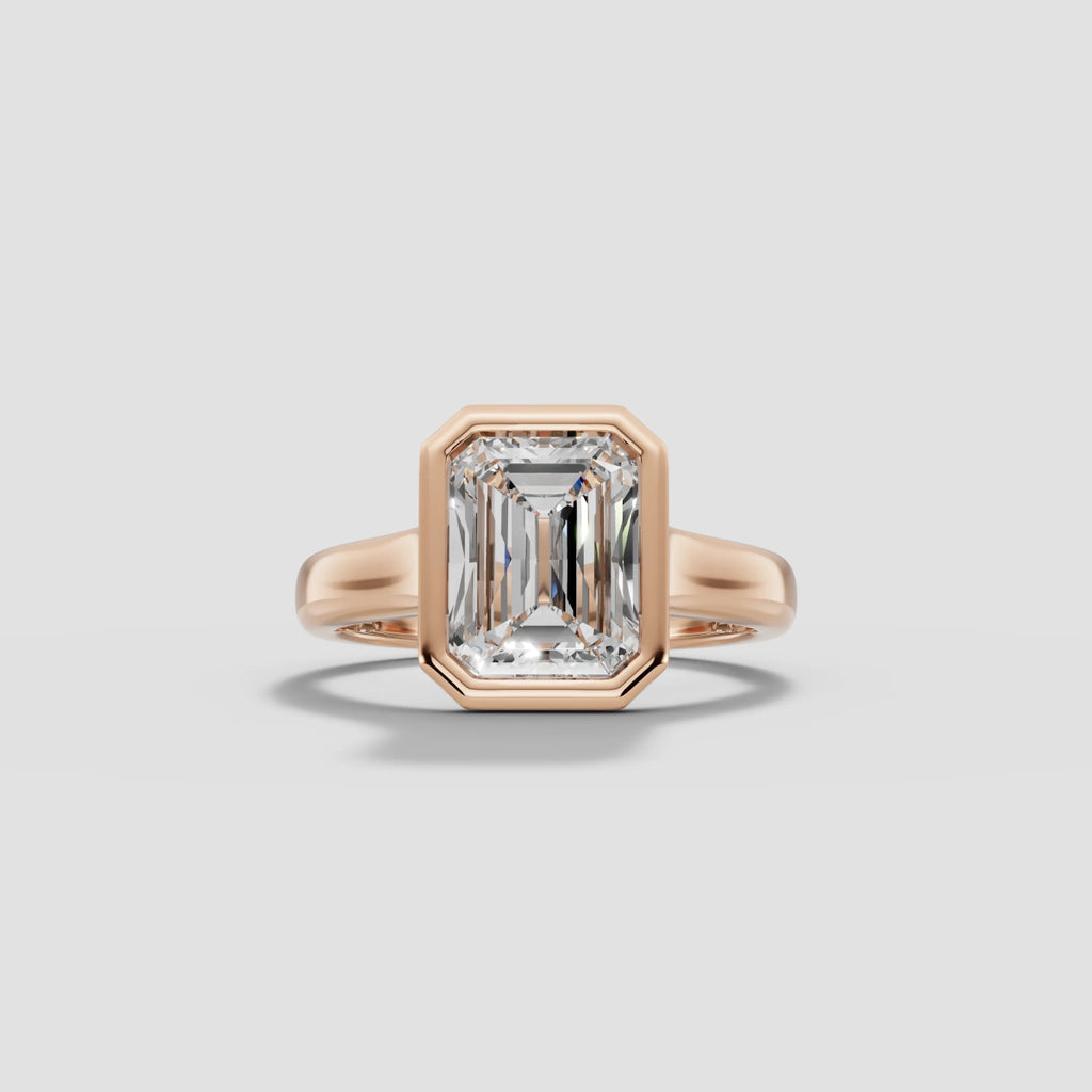 HERA | Anillo solitario esmeralda biselado en oro platino moissanita diamante Oro rosa 14k - Anillo de compromiso personalizado BRAVORA Jewelry