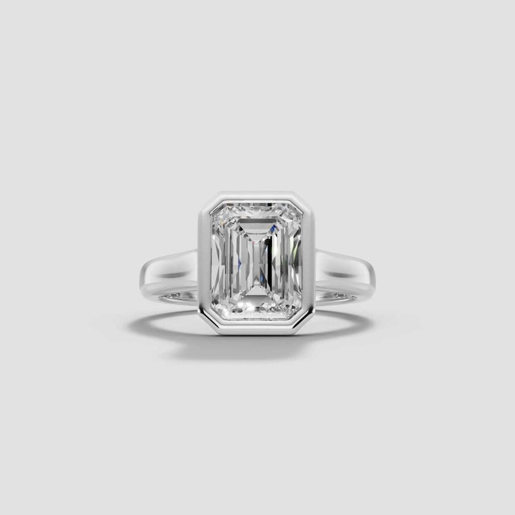 HERA | Anillo solitario esmeralda biselado en oro platino moissanita diamante Oro blanco 14k - Anillo de compromiso personalizado BRAVORA Jewelry