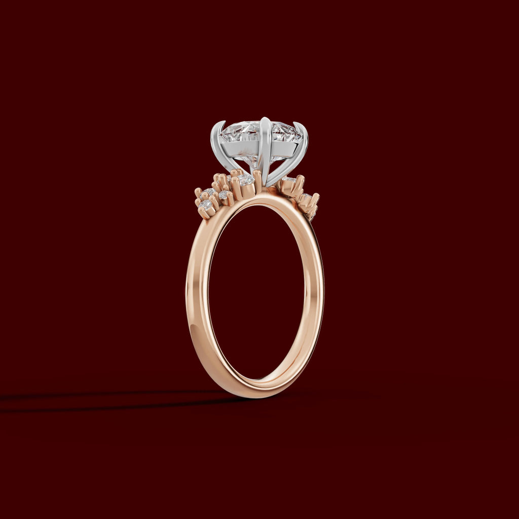 JASMINE | Anillo clúster brillante en oro platino moissanita diamante Oro rosa 18k + platino - Anillo de compromiso personalizado BRAVORA Jewelry