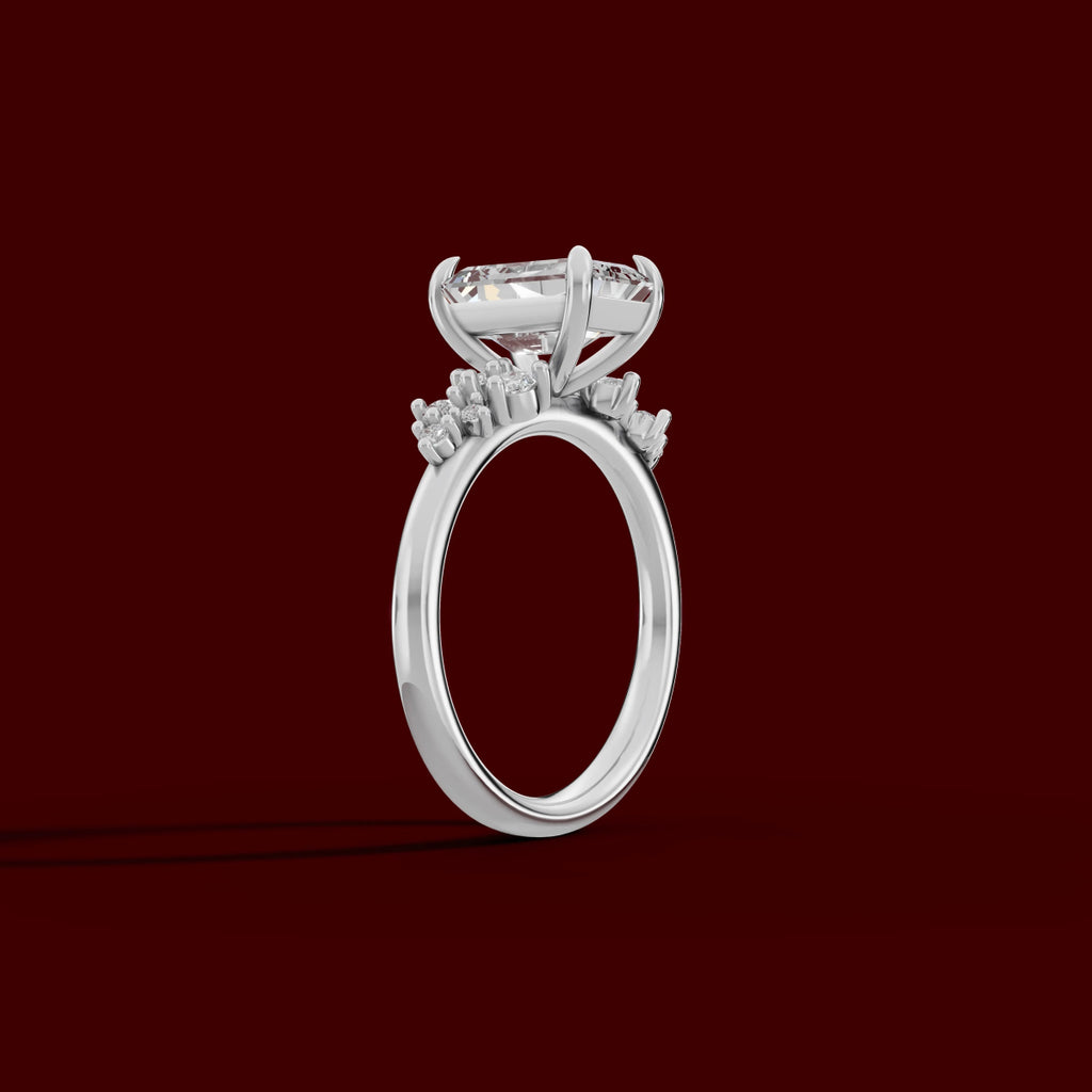 JASMINE | Anillo clúster esmeralda en oro platino moissanita diamante Oro blanco 14k - Anillo de compromiso personalizado BRAVORA Jewelry