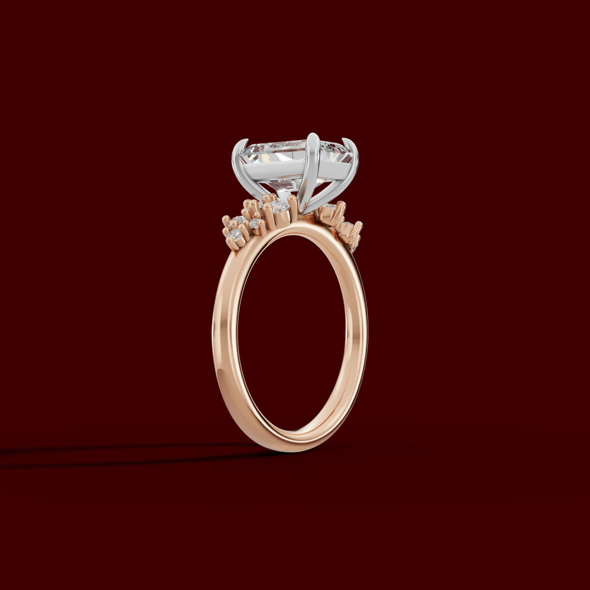 JASMINE | Anillo clúster esmeralda en oro platino moissanita diamante Oro rosa 18k + platino - Anillo de compromiso personalizado BRAVORA Jewelry