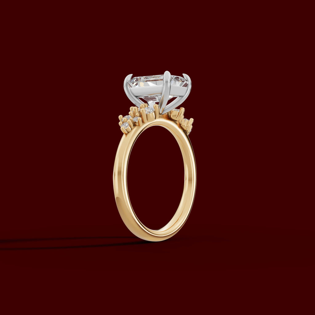 JASMINE | Anillo clúster esmeralda en oro platino moissanita diamante Oro amarillo 18k + platino - Anillo de compromiso personalizado BRAVORA Jewelry