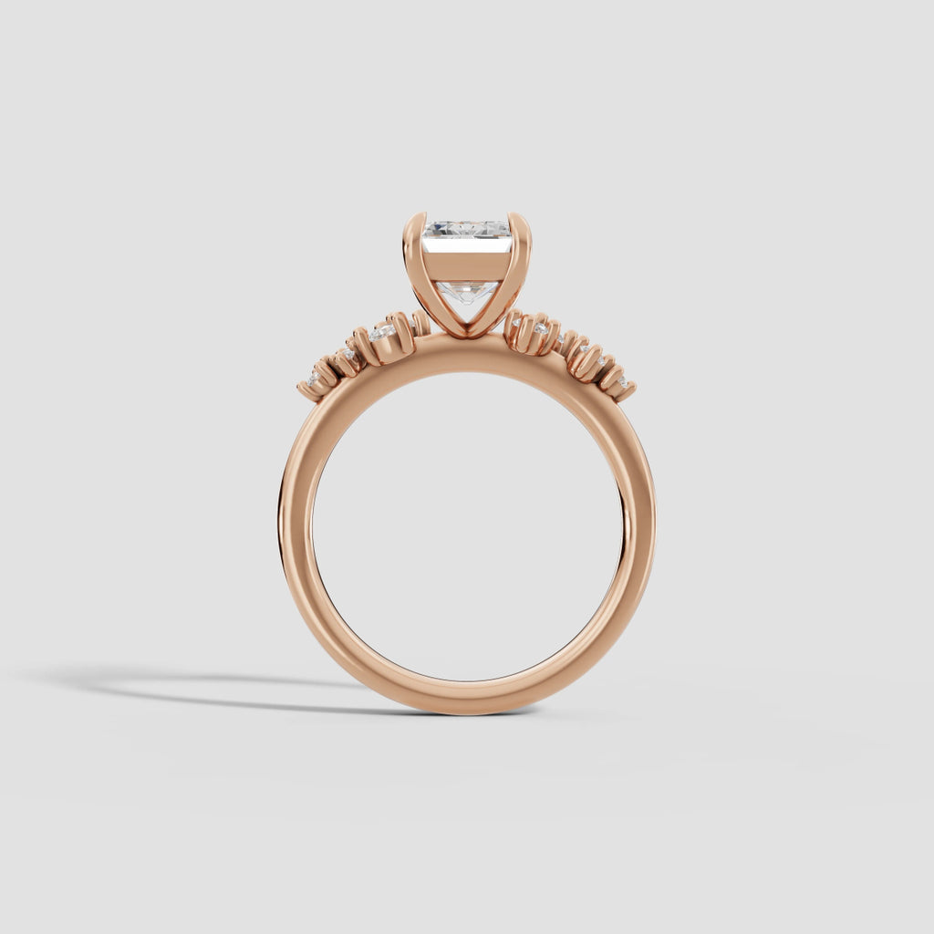 JASMINE | Anillo clúster esmeralda en oro platino moissanita diamante Oro rosa 14k - Anillo de compromiso personalizado BRAVORA Jewelry