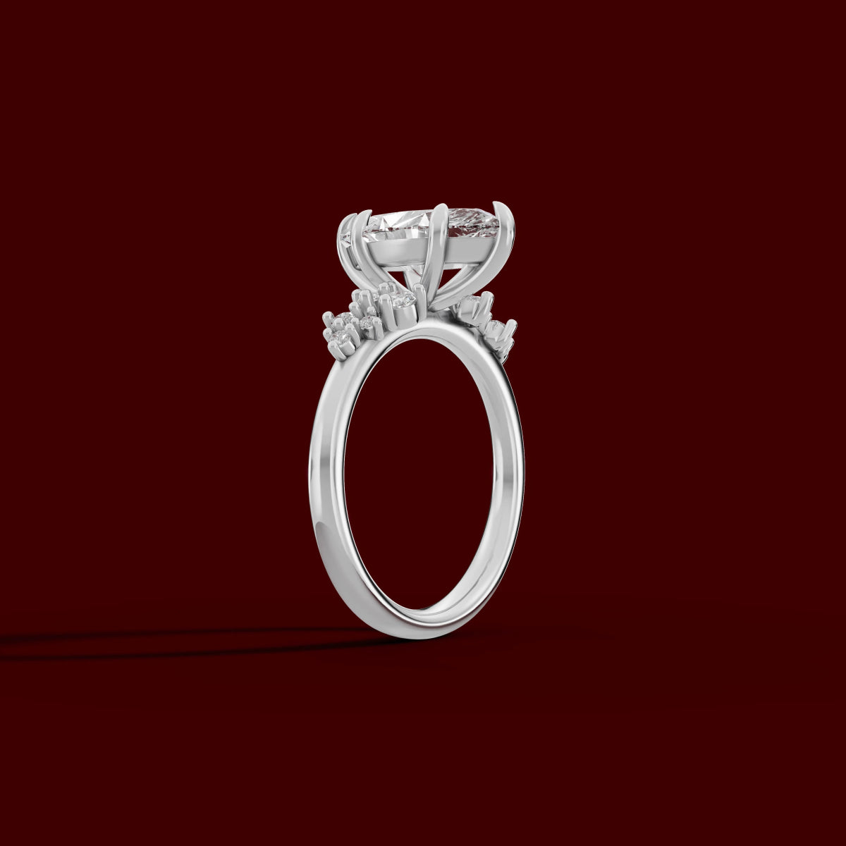 JASMINE | Anillo clúster marquesa en oro platino moissanita diamante Oro blanco 14k - Anillo de compromiso personalizado BRAVORA Jewelry