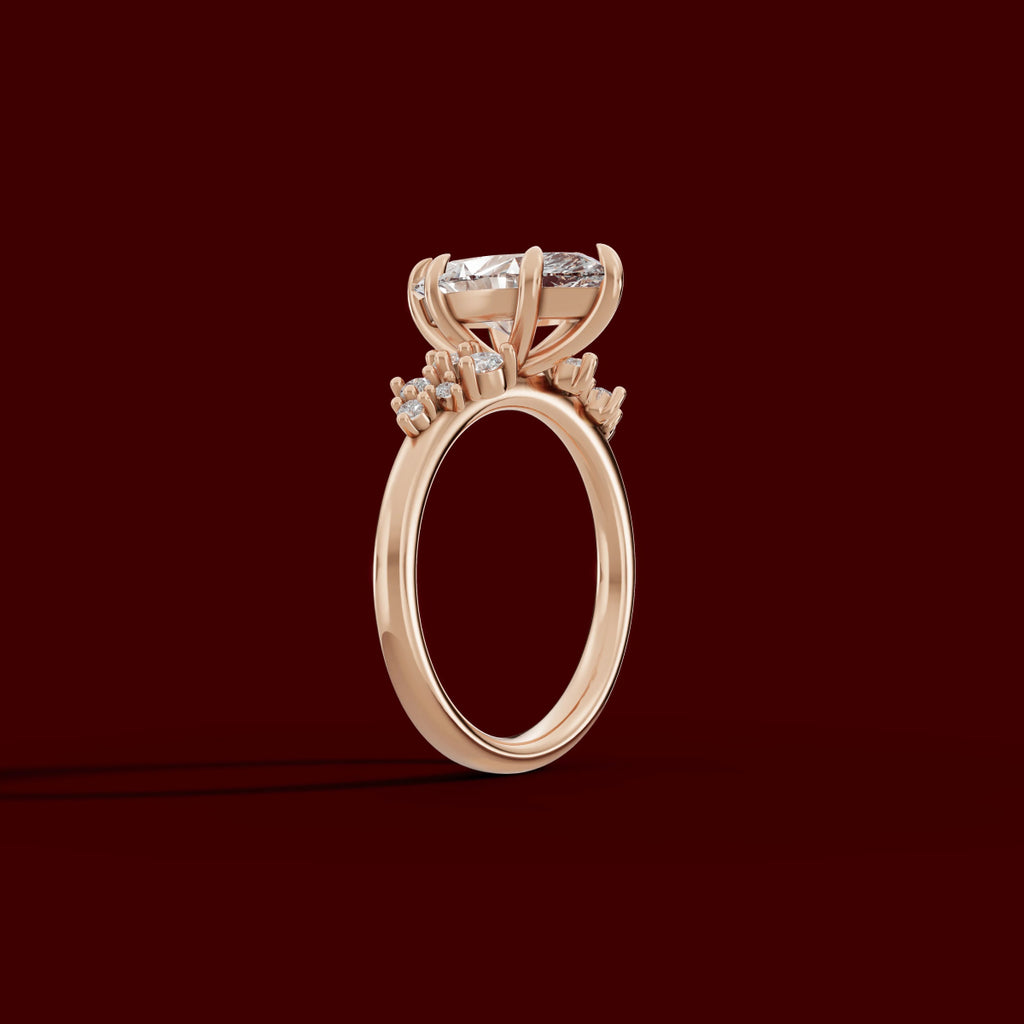 JASMINE | Anillo clúster marquesa en oro platino moissanita diamante Oro rosa 14k - Anillo de compromiso personalizado BRAVORA Jewelry