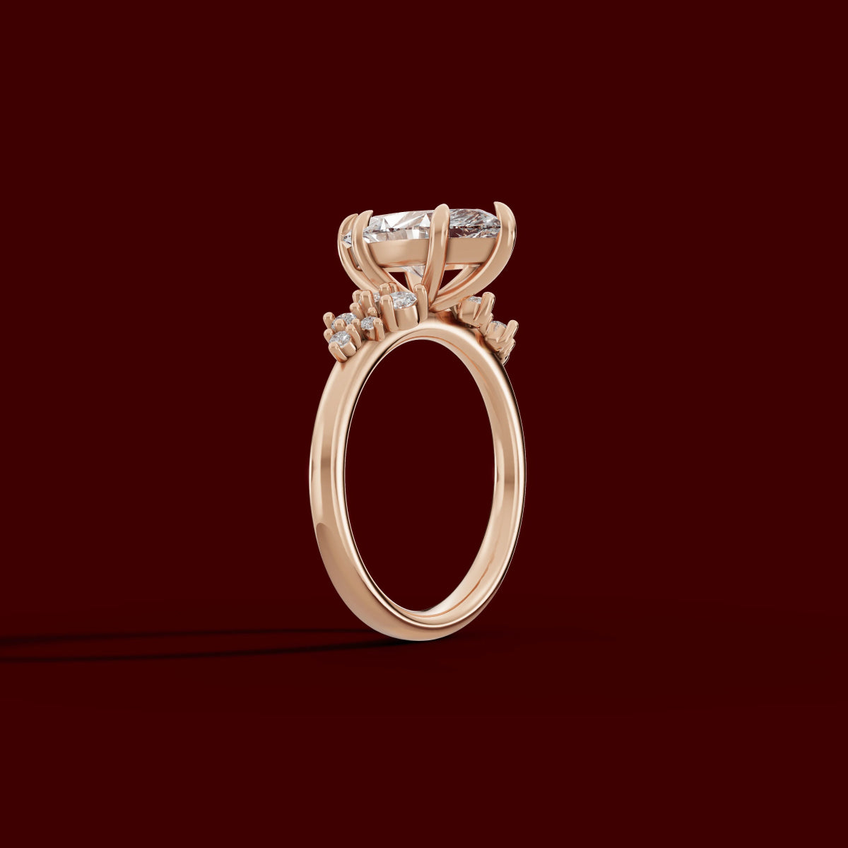 JASMINE | Anillo clúster marquesa en oro platino moissanita diamante Oro rosa 14k - Anillo de compromiso personalizado BRAVORA Jewelry