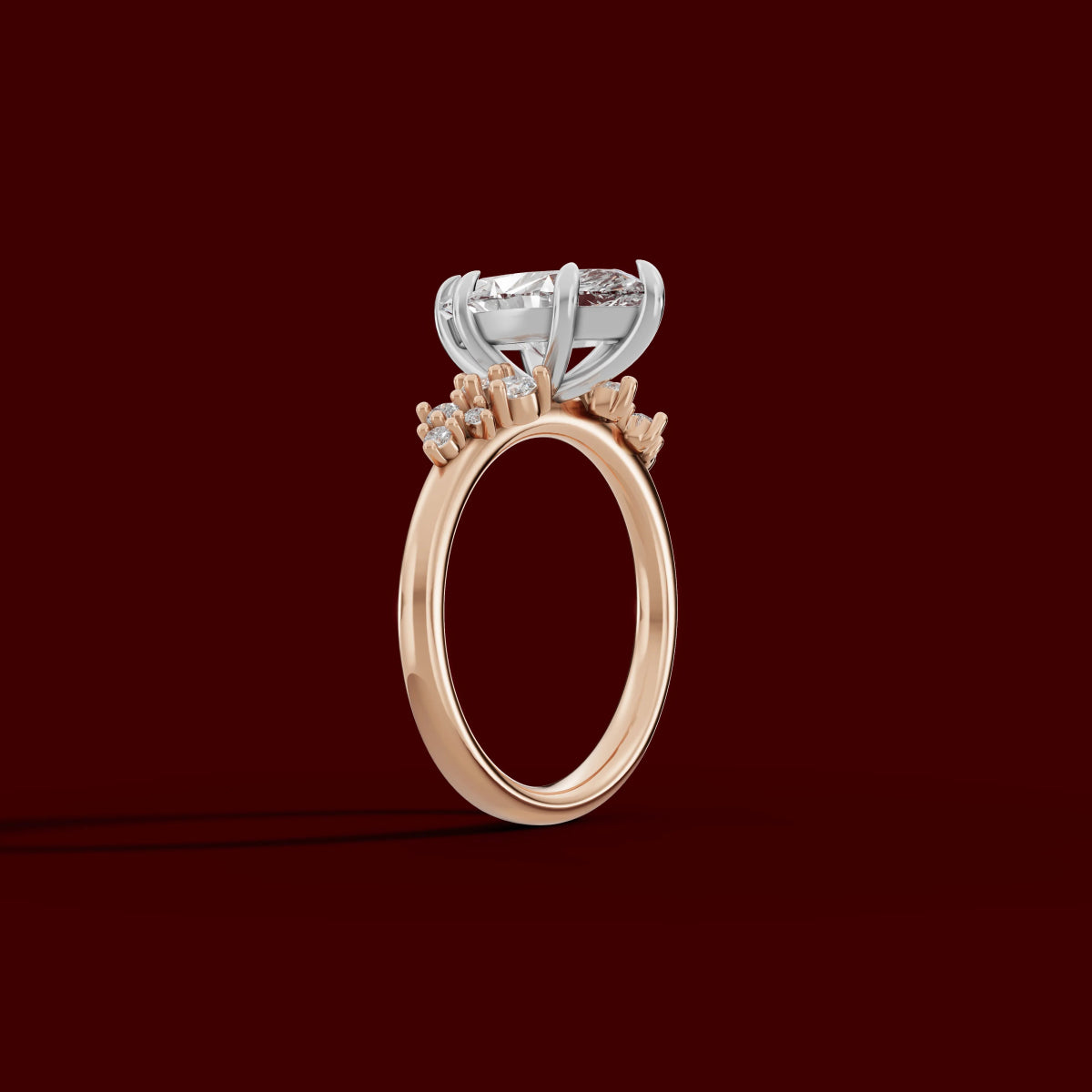 JASMINE | Anillo clúster marquesa en oro platino moissanita diamante Oro rosa 18k + platino - Anillo de compromiso personalizado BRAVORA Jewelry