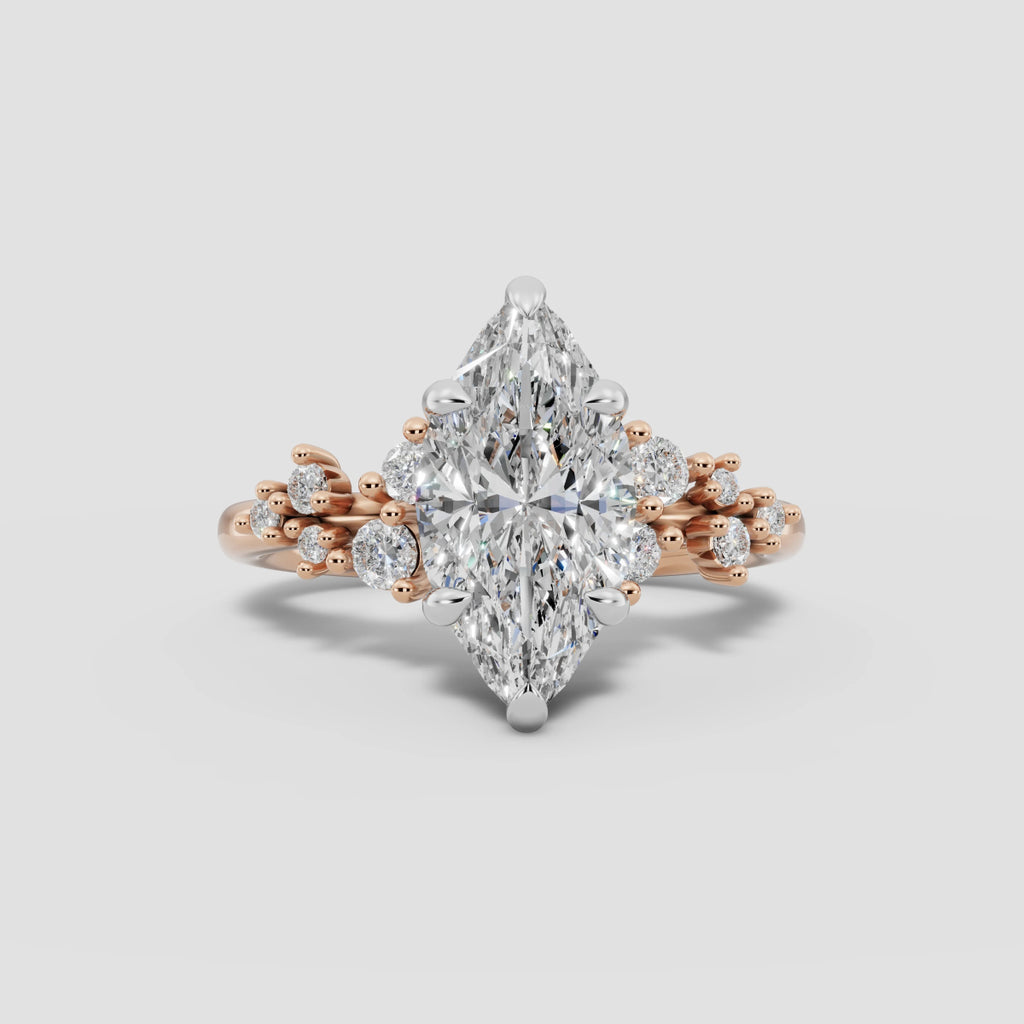 JASMINE | Anillo clúster marquesa en oro platino moissanita diamante Oro rosa 18k + platino - Anillo de compromiso personalizado BRAVORA Jewelry