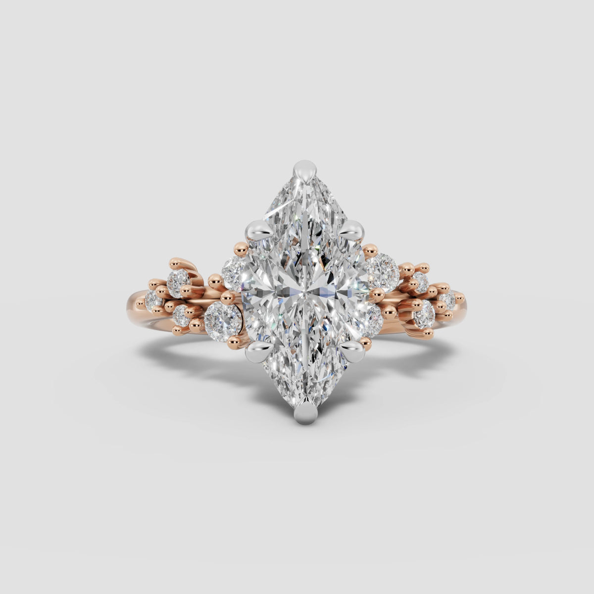 JASMINE | Anillo clúster marquesa en oro platino moissanita diamante Oro rosa 18k + platino - Anillo de compromiso personalizado BRAVORA Jewelry