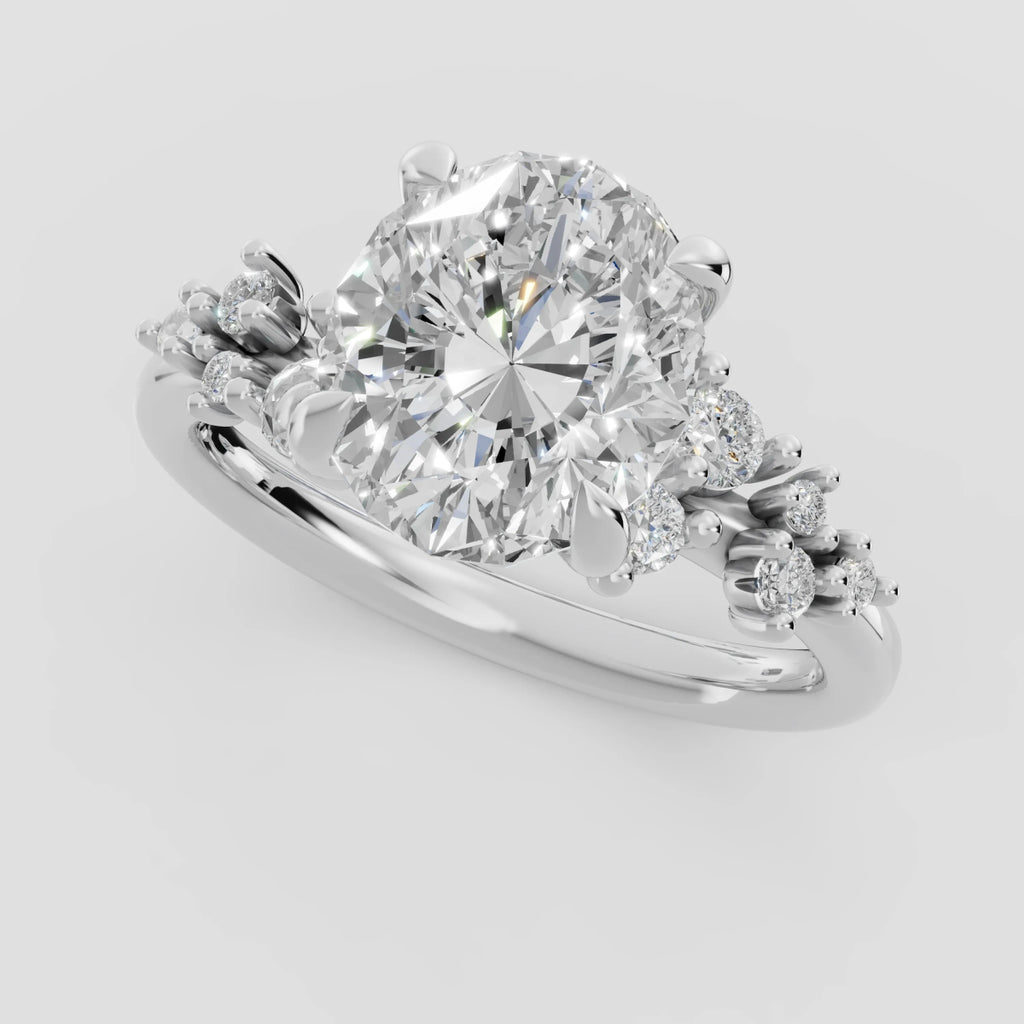 JASMINE | Anillo clúster oval en oro platino moissanita diamante Oro rosa 14k - Anillo de compromiso personalizado BRAVORA Jewelry