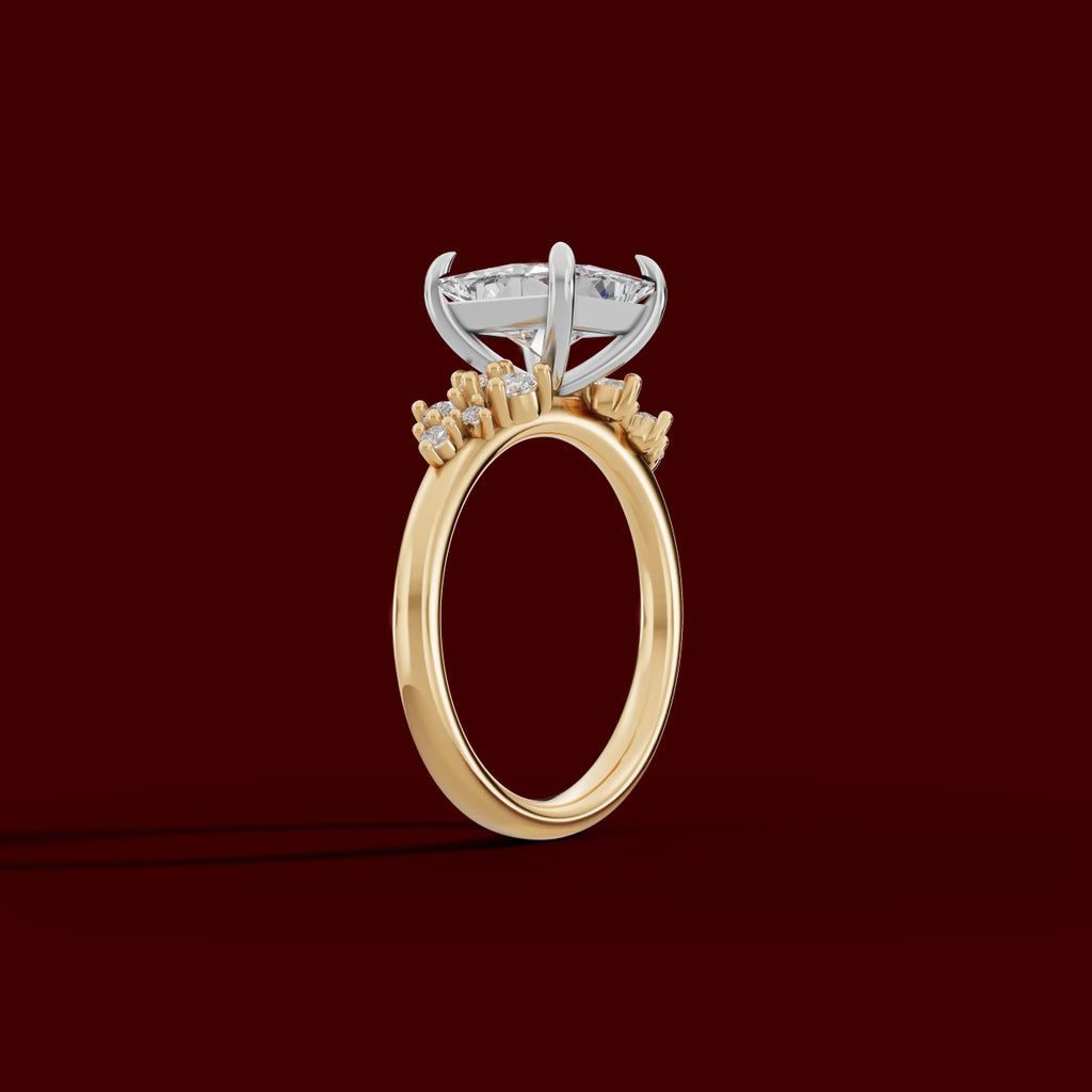 JASMINE | Anillo clúster princesa en oro platino moissanita diamante Oro amarillo 18k + platino - Anillo de compromiso personalizado BRAVORA Jewelry
