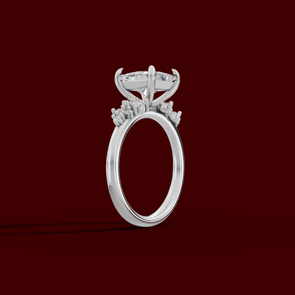 JASMINE | Anillo clúster princesa en oro platino moissanita diamante Oro blanco 14k - Anillo de compromiso personalizado BRAVORA Jewelry