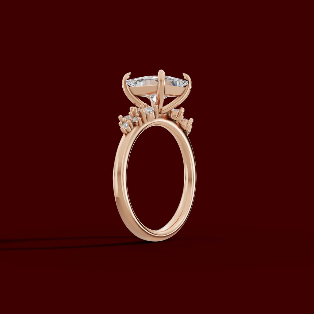 JASMINE | Anillo clúster princesa en oro platino moissanita diamante Oro rosa 14k - Anillo de compromiso personalizado BRAVORA Jewelry