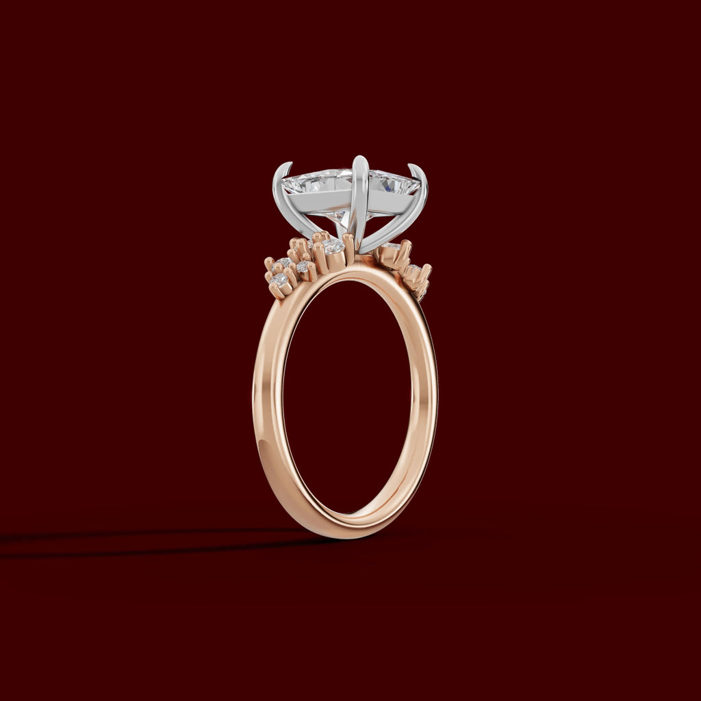 JASMINE | Anillo clúster princesa en oro platino moissanita diamante Oro rosa 18k + platino - Anillo de compromiso personalizado BRAVORA Jewelry