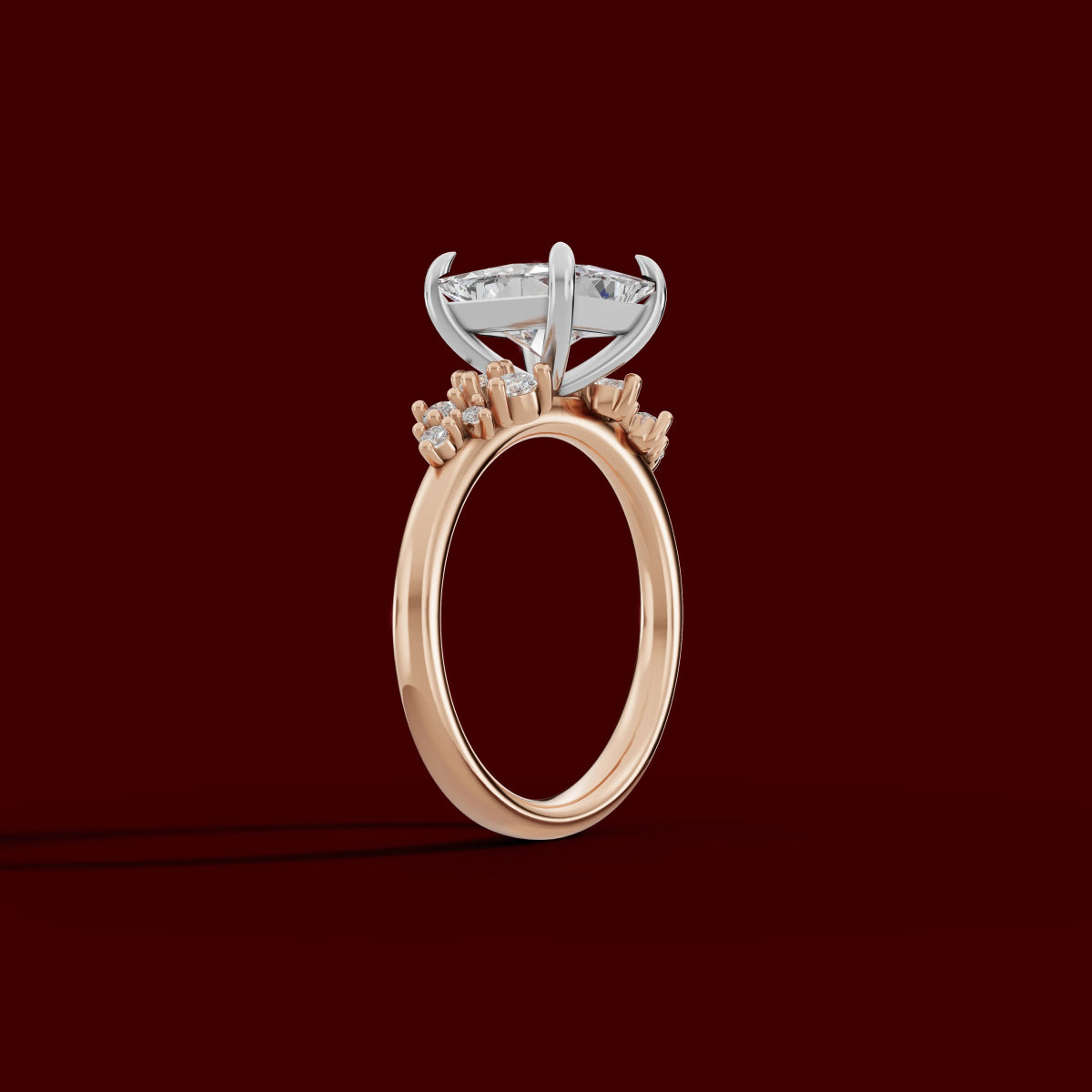 JASMINE | Anillo clúster princesa en oro platino moissanita diamante Oro rosa 18k + platino - Anillo de compromiso personalizado BRAVORA Jewelry