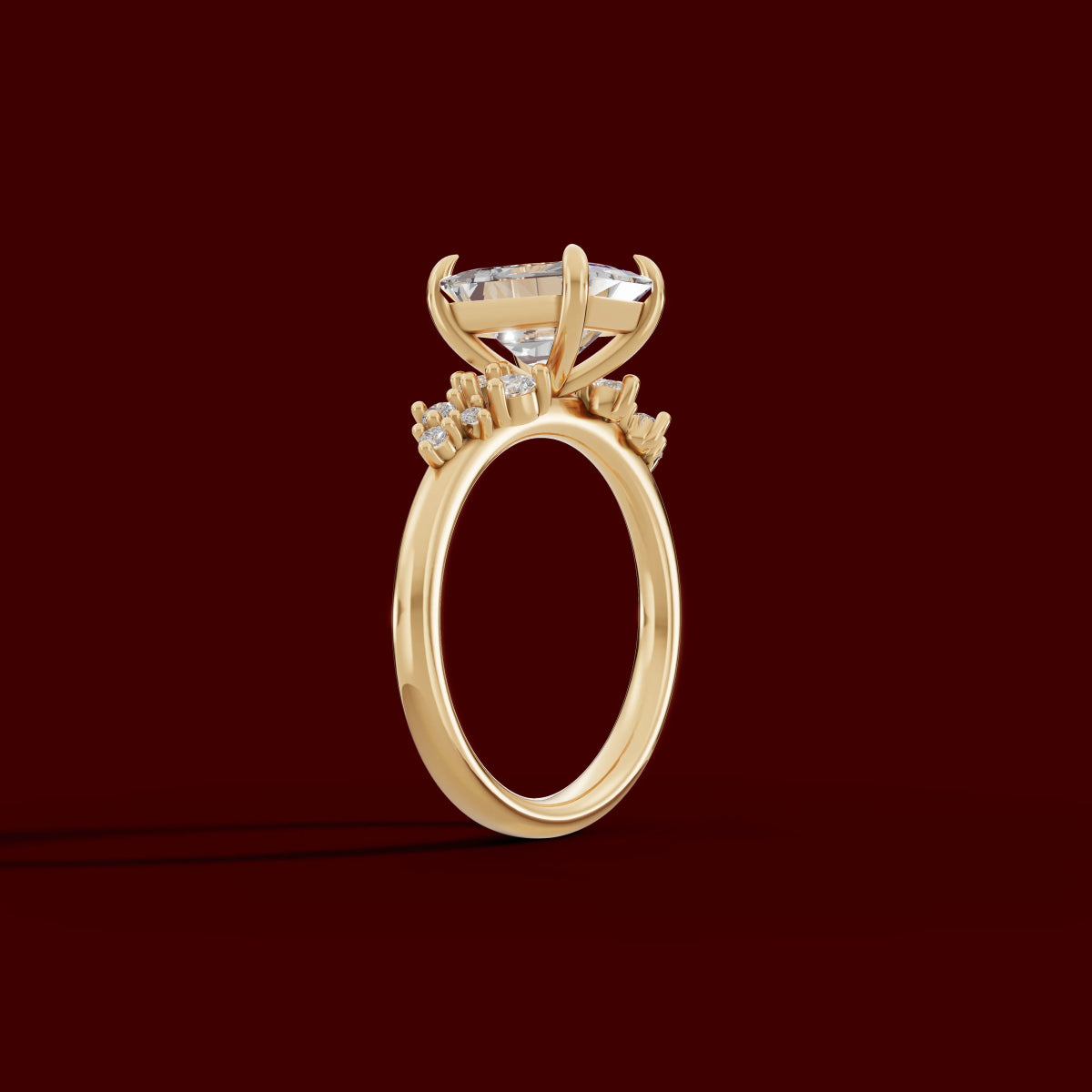 JASMINE | Anillo clúster radiante en oro platino moissanita diamante Oro amarillo 14k - Anillo de compromiso personalizado BRAVORA Jewelry