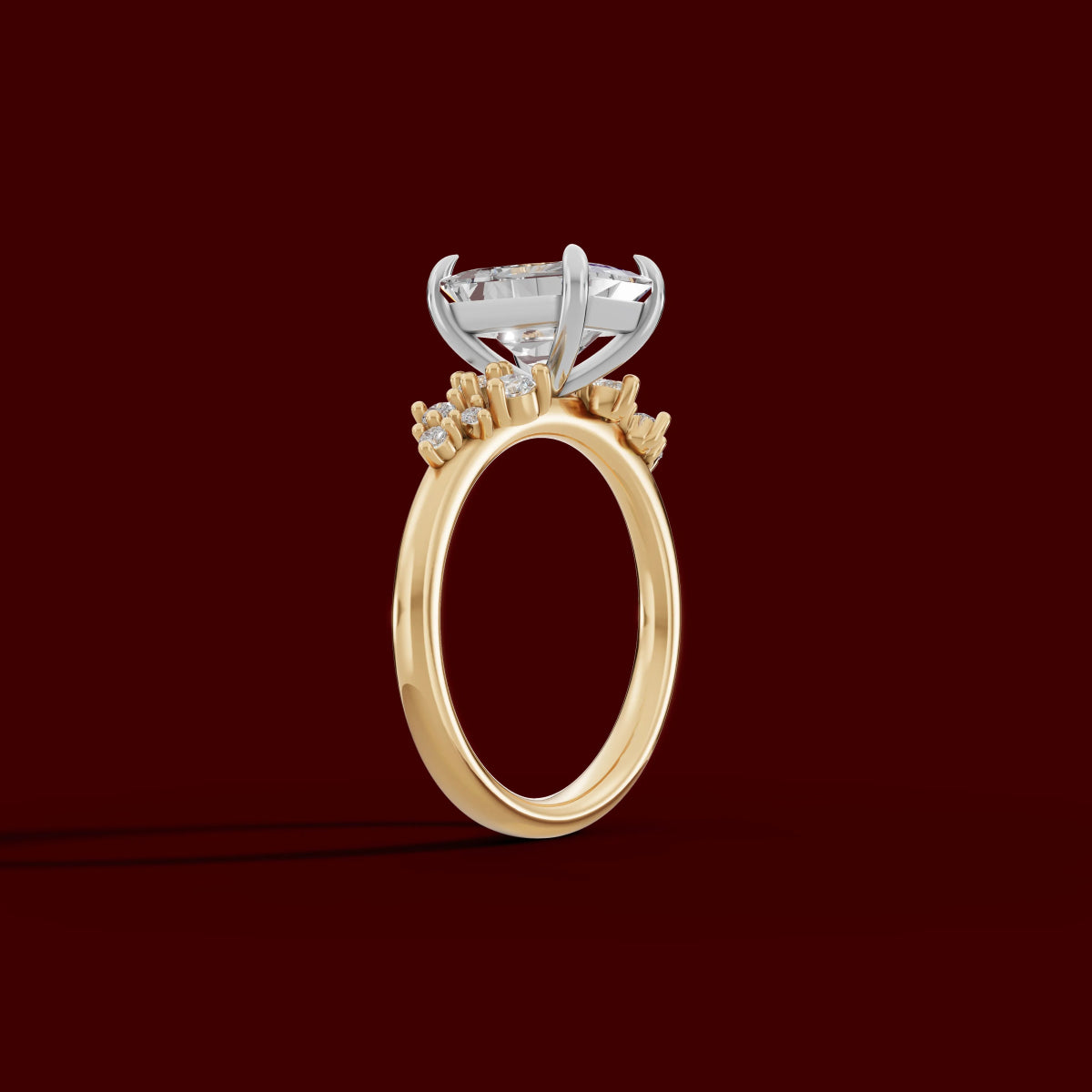 JASMINE | Anillo clúster radiante en oro platino moissanita diamante Oro amarillo 18k + platino - Anillo de compromiso personalizado BRAVORA Jewelry