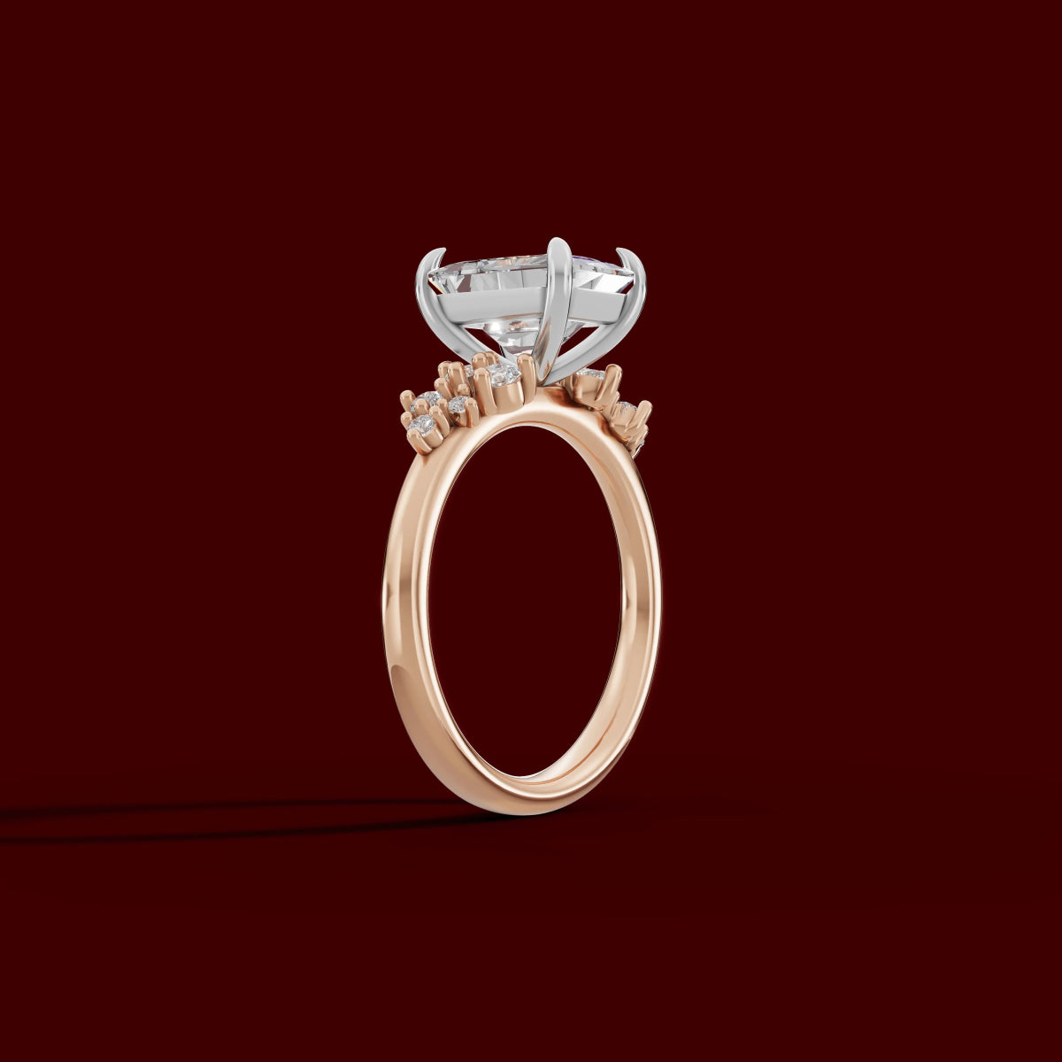 JASMINE | Anillo clúster radiante en oro platino moissanita diamante Oro amarillo 18k + platino - Anillo de compromiso personalizado BRAVORA Jewelry