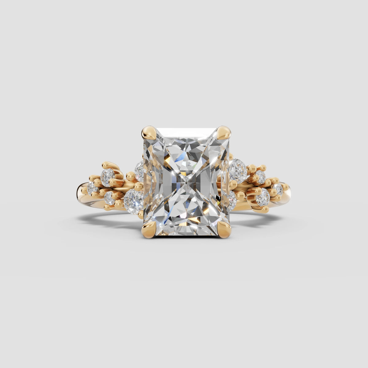 JASMINE | Anillo clúster radiante en oro platino moissanita diamante Oro amarillo 14k - Anillo de compromiso personalizado BRAVORA Jewelry