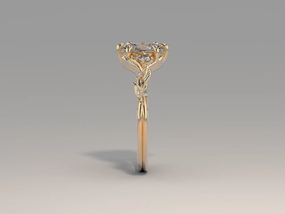 Anillo floral en oro amarillo con diamante - diseño personalizado BRAVORA