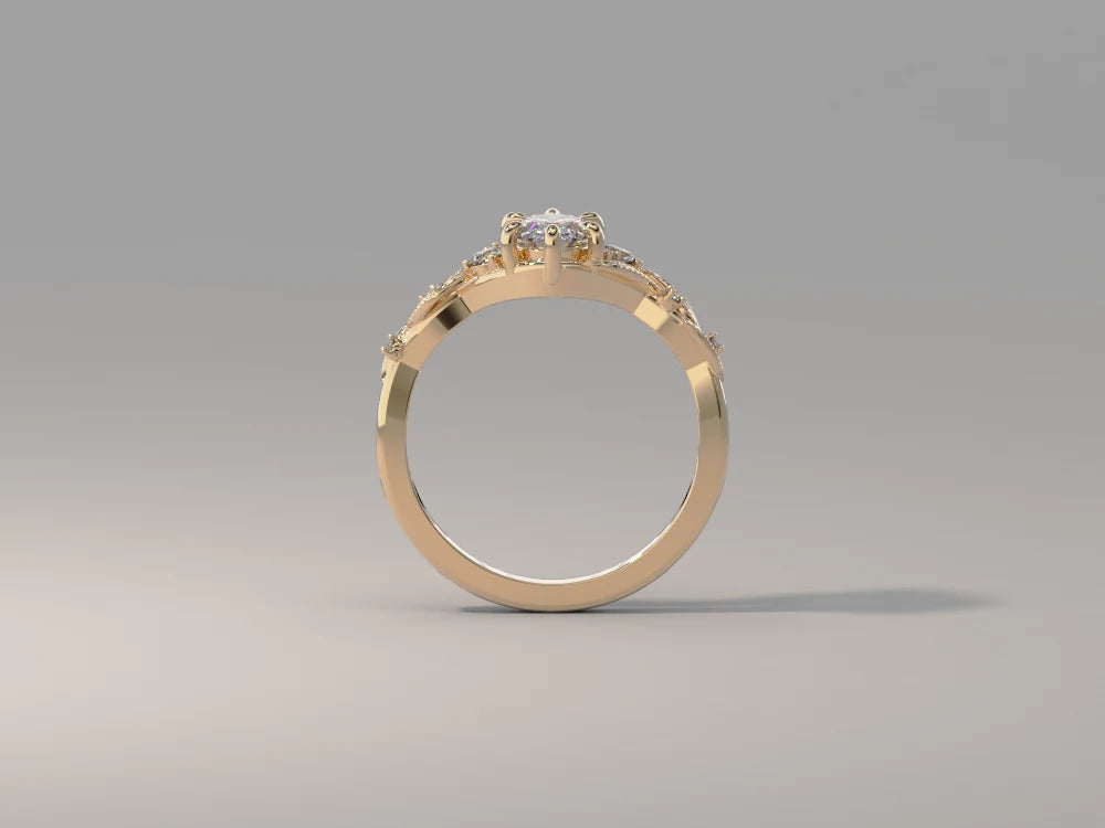 Anillo floral en oro amarillo con diamante - diseño personalizado BRAVORA