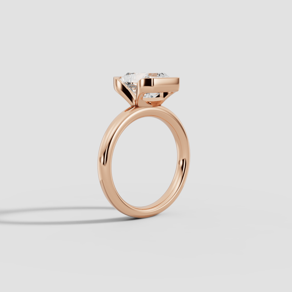 LYRIA | Anillo solitario radiante biselado parcial en oro platino moissanita diamante Oro rosa 14k - Anillo de compromiso personalizado BRAVORA Jewelry