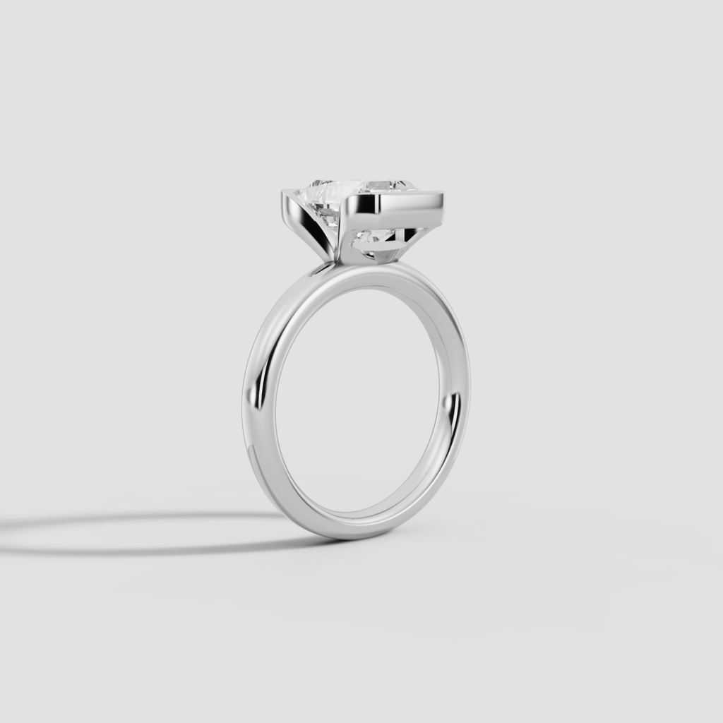 LYRIA | Anillo solitario radiante biselado parcial en oro platino moissanita diamante Oro blanco 14k - Anillo de compromiso personalizado BRAVORA Jewelry