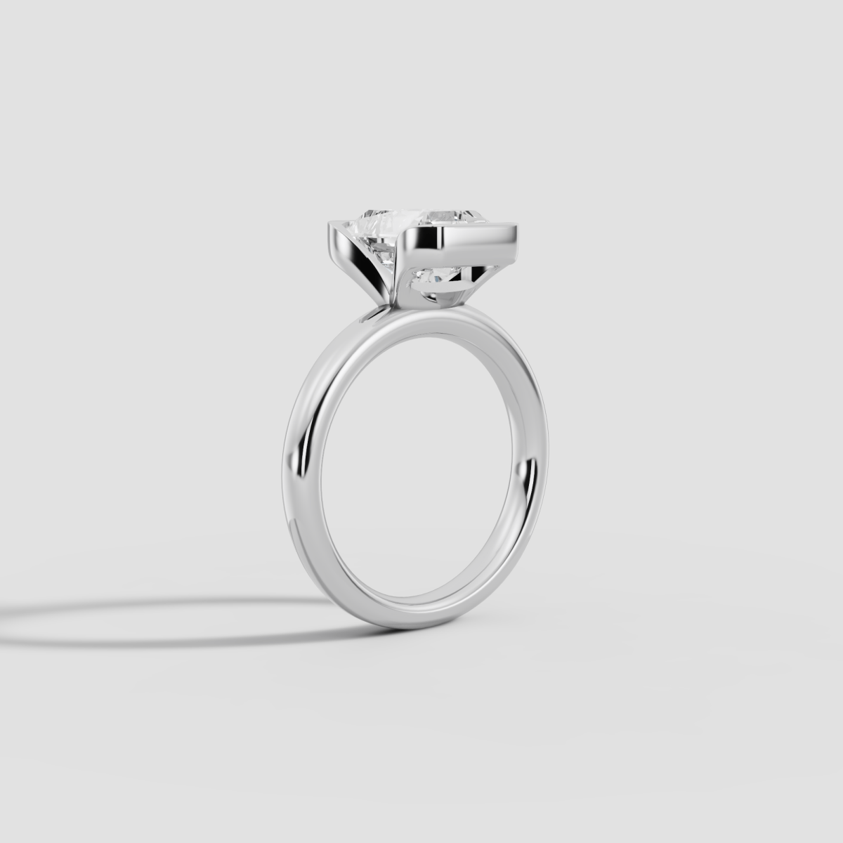 LYRIA | Anillo solitario radiante biselado parcial en oro platino moissanita diamante Oro blanco 14k - Anillo de compromiso personalizado BRAVORA Jewelry