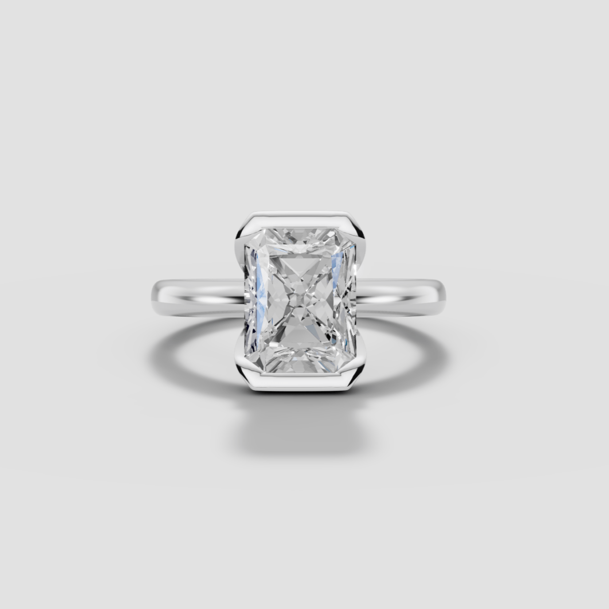 LYRIA | Anillo solitario radiante biselado parcial en oro platino moissanita diamante Oro blanco 14k - Anillo de compromiso personalizado BRAVORA Jewelry