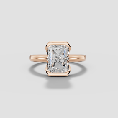 LYRIA | Anillo solitario radiante biselado parcial en oro platino moissanita diamante Oro rosa 14k - Anillo de compromiso personalizado BRAVORA Jewelry