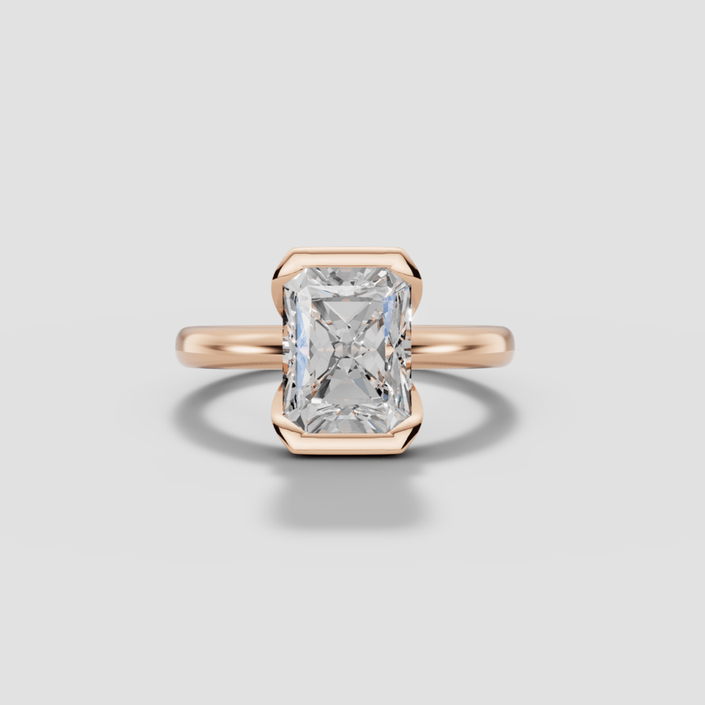 LYRIA | Anillo solitario radiante biselado parcial en oro platino moissanita diamante Oro rosa 14k - Anillo de compromiso personalizado BRAVORA Jewelry