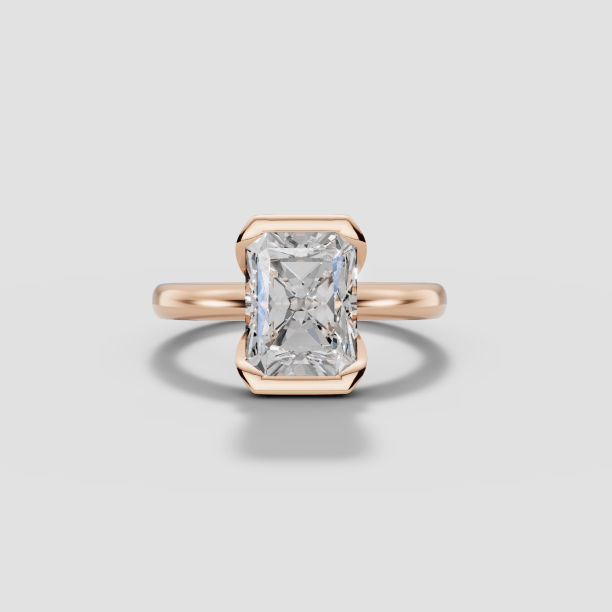 LYRIA | Anillo solitario radiante biselado parcial en oro platino moissanita diamante Oro rosa 14k - Anillo de compromiso personalizado BRAVORA Jewelry