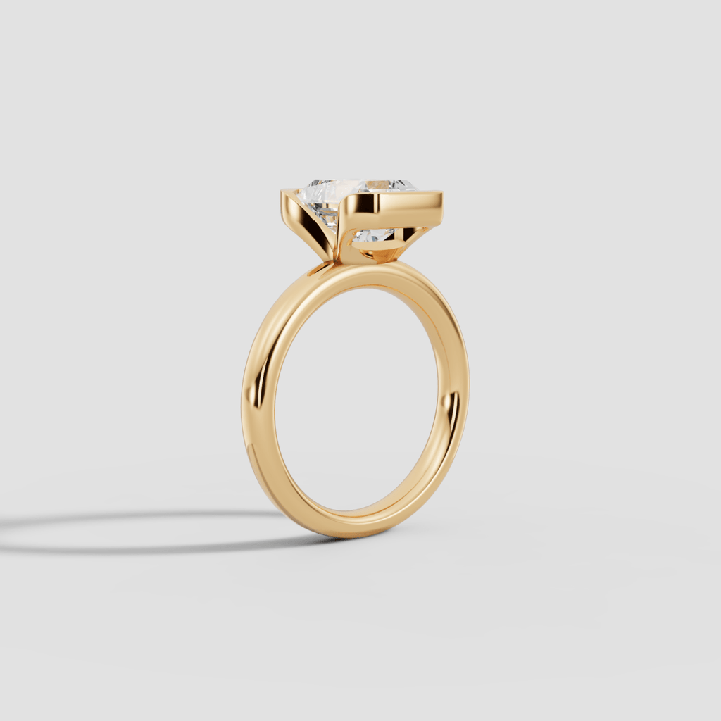 LYRIA | Anillo solitario radiante biselado parcial en oro platino moissanita diamante Oro amarillo 14k - Anillo de compromiso personalizado BRAVORA Jewelry