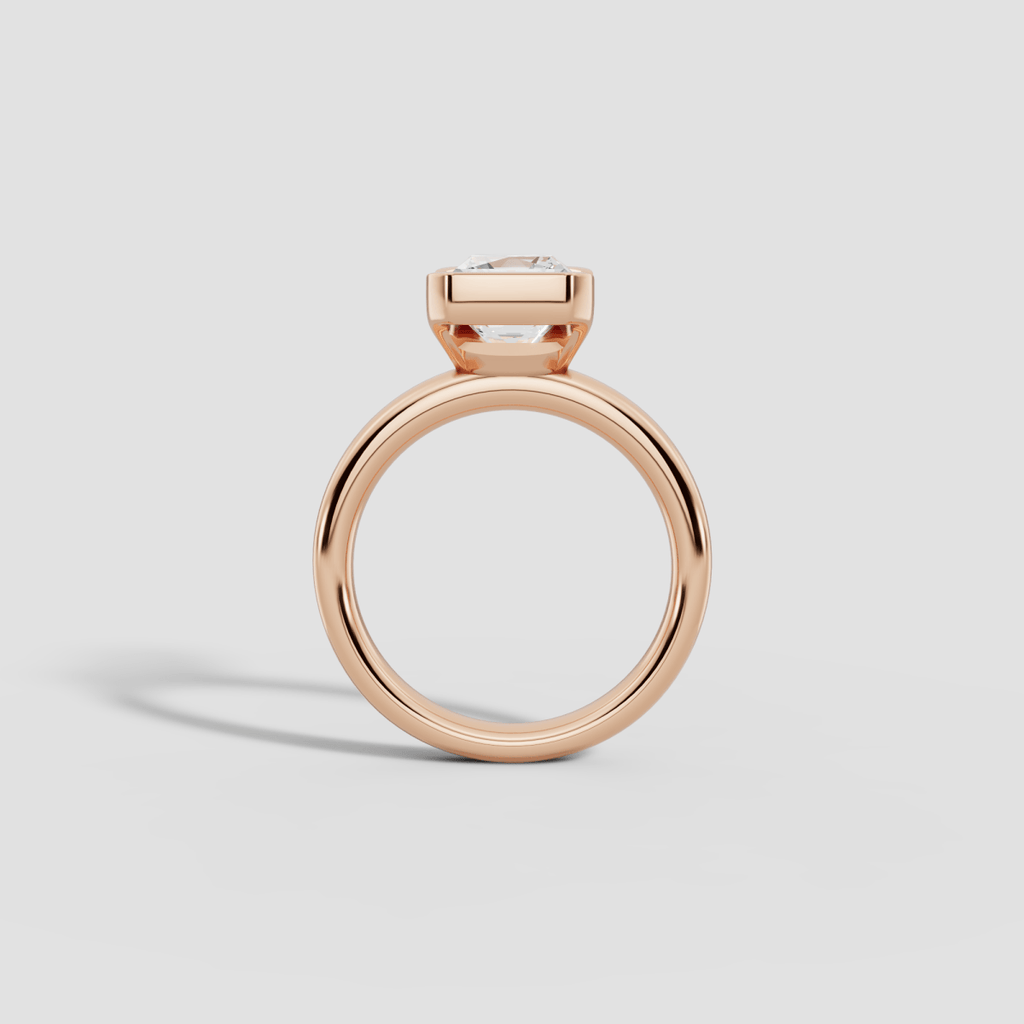 LYRIA | Anillo solitario radiante biselado parcial en oro platino moissanita diamante Oro rosa 14k - Anillo de compromiso personalizado BRAVORA Jewelry