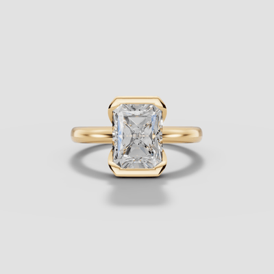 LYRIA | Anillo solitario radiante biselado parcial en oro platino moissanita diamante Oro amarillo 14k - Anillo de compromiso personalizado BRAVORA Jewelry