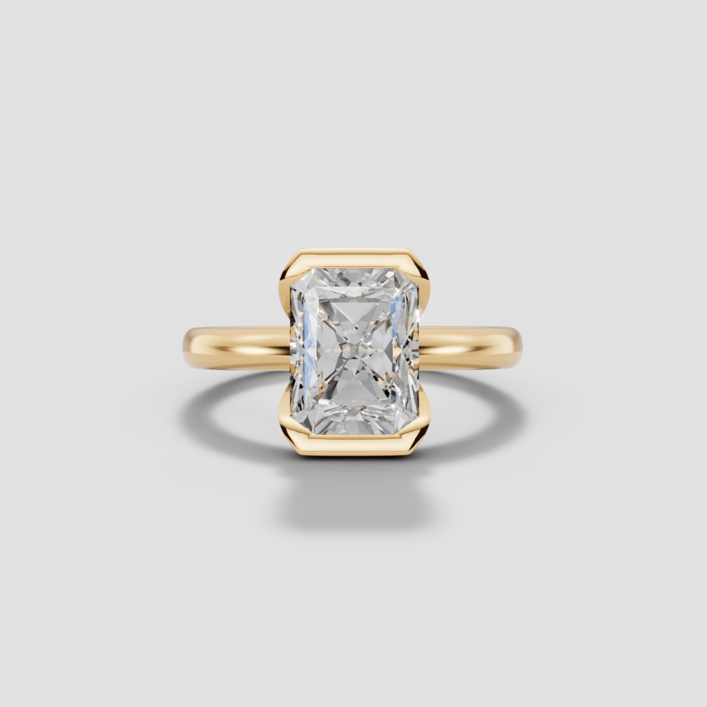 LYRIA | Anillo solitario radiante biselado parcial en oro platino moissanita diamante Oro amarillo 14k - Anillo de compromiso personalizado BRAVORA Jewelry