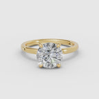 Vídeo 360° del anillo de compromiso THEIA solitario halo escondido brillante en oro amarillo